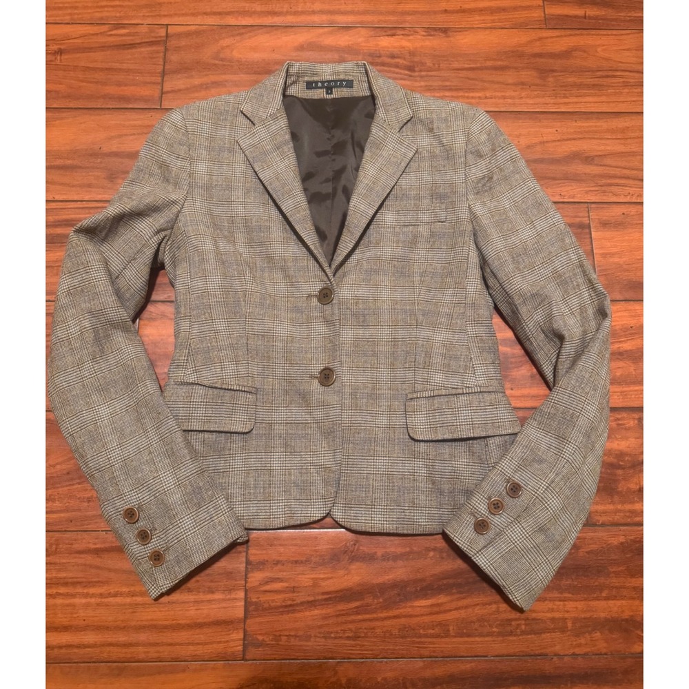 Theory Plaid Blazer in Grey and Brown
